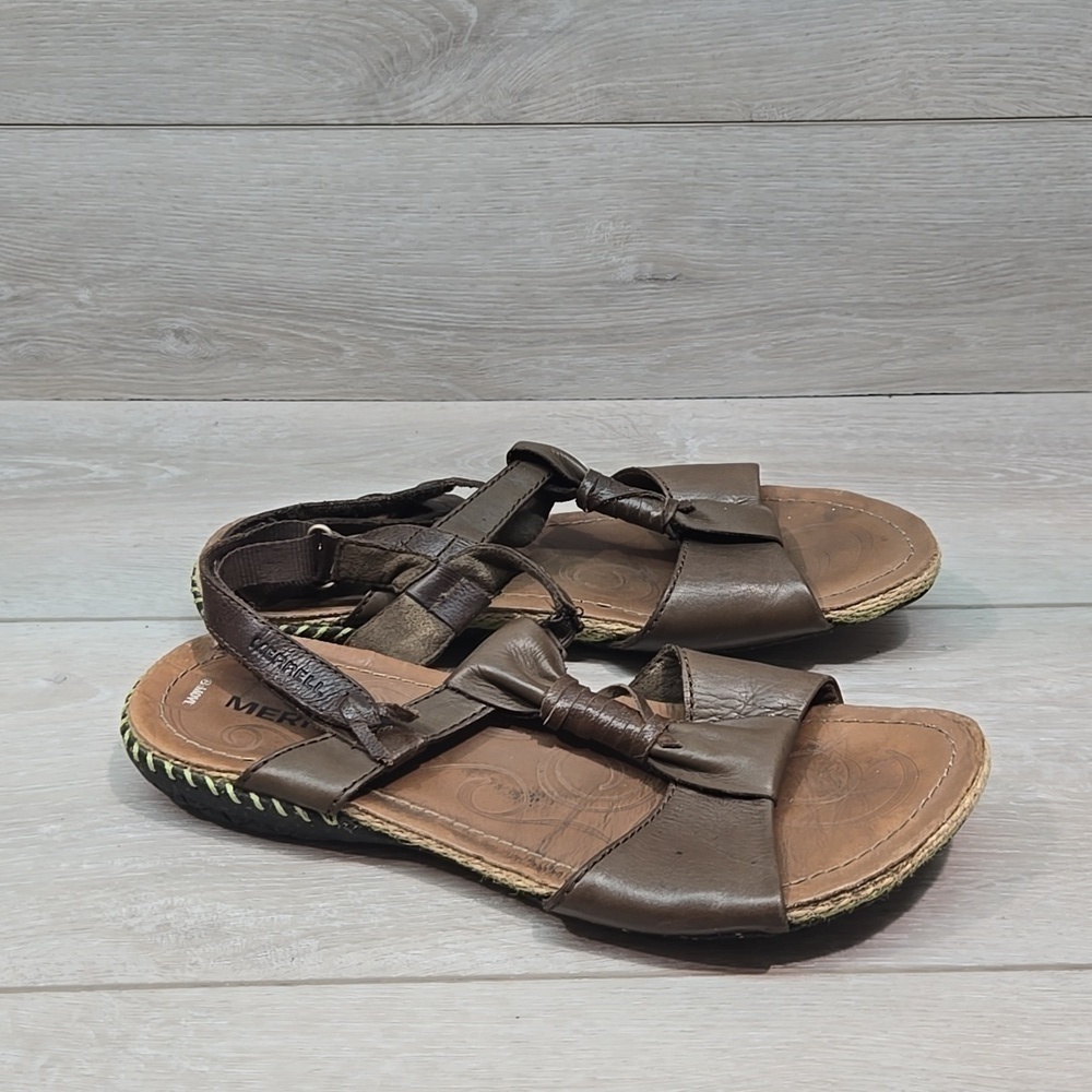 Merrell Women Leather Brown Sandals Flats shoes sz 9